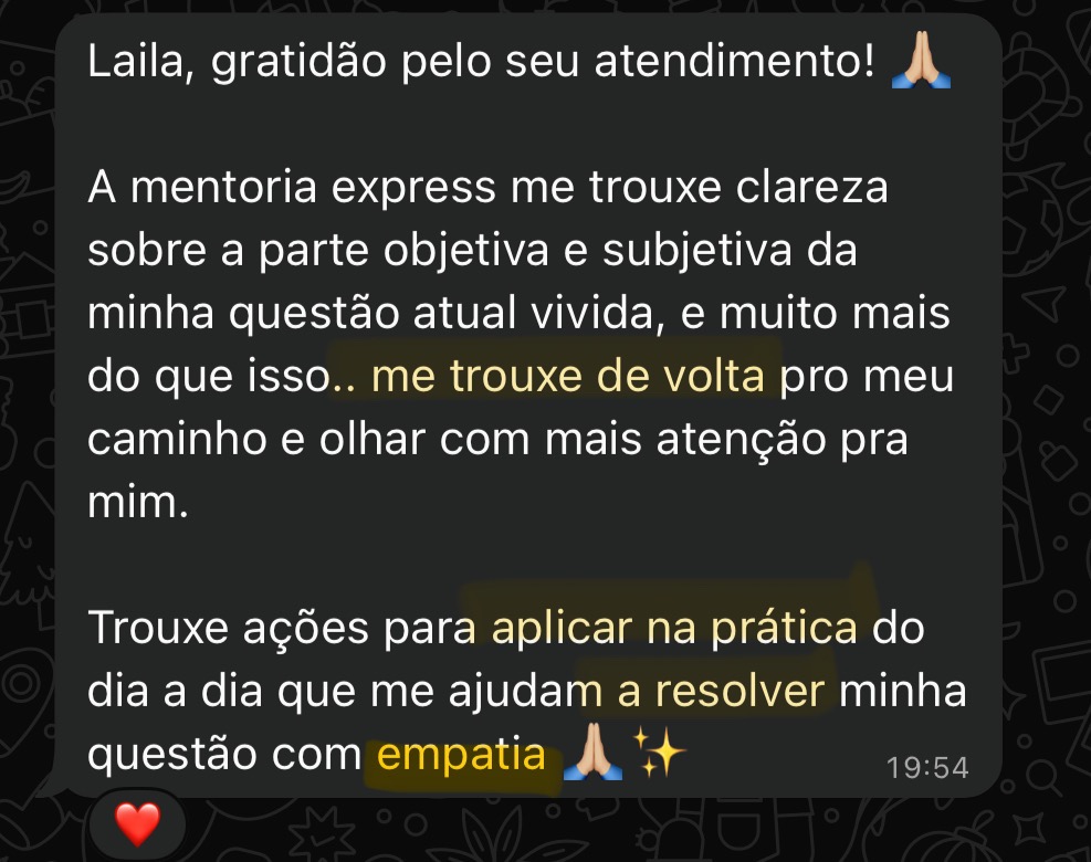 Mensagem de mentorada: a mentoria express me trouxe de volta pro meu caminho
